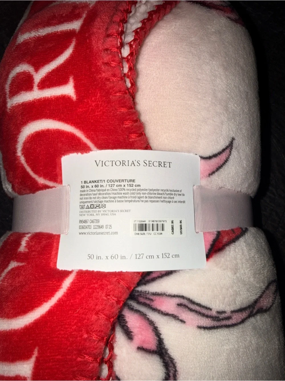 Victoria's Secret Pink and Red Bow Sherpa Throw